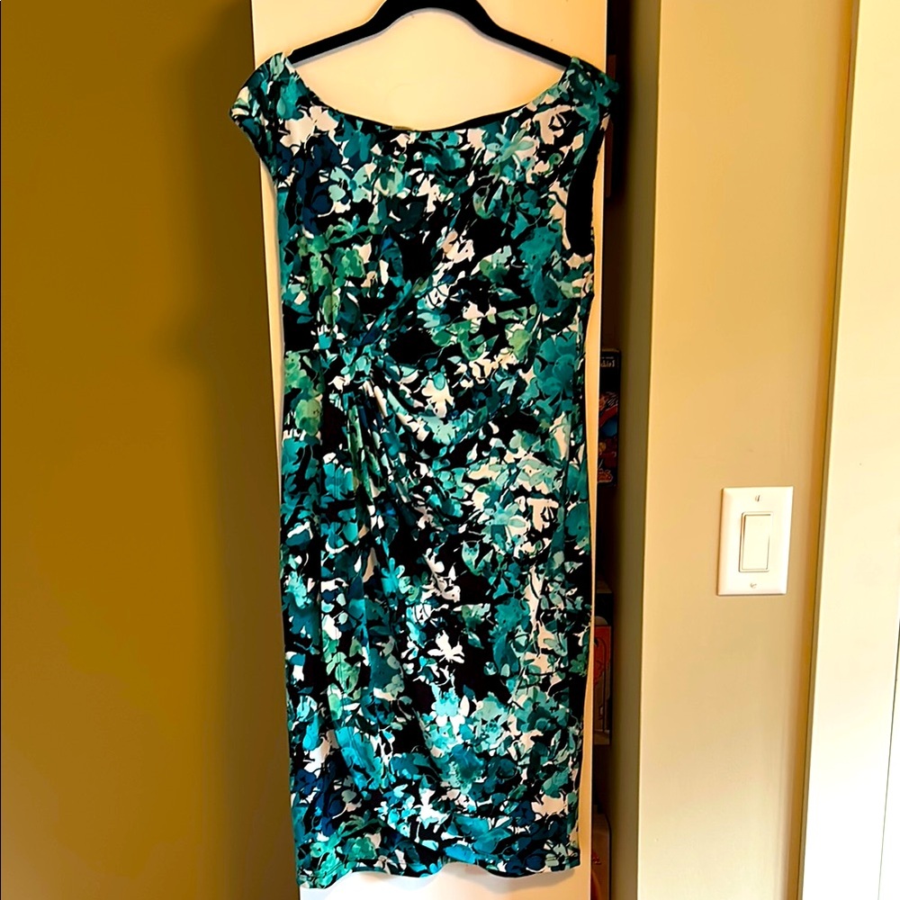 Elegant Turquoise White and Black Floral Dress